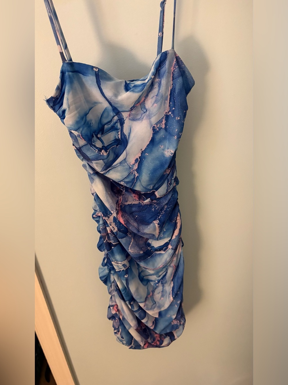 Windsor Blue Marble Ruched Midi Dress